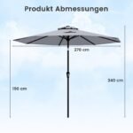 Gėlinis skėtis su 35° pasukimo funkcija ir rankena 270 cm (Pilka)