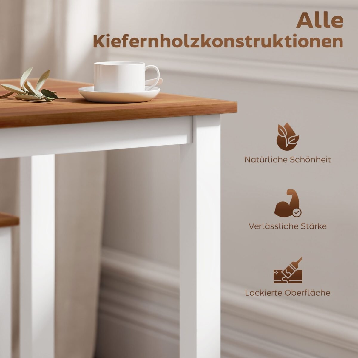 5 dalių valgomojo komplektas iš pušies medienos su sustumiamomis po stalu kėdėmis