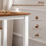 5 dalių valgomojo komplektas iš pušies medienos su sustumiamomis po stalu kėdėmis