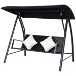 3 vietų poliratano sodo sūpuoklės su stogeliu ir iki 360 kg apkrovos