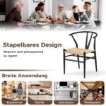 Valgomojo kėdžių komplektas su Y formos atlošu ir pintomis sėdimomis vietomis (Smėlio)