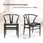 Valgomojo kėdžių komplektas su Y formos atlošu ir pintomis sėdimomis dalimis (Juoda)