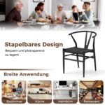 Valgomojo kėdžių komplektas su Y formos atlošu ir pintomis sėdimomis dalimis (Juoda)