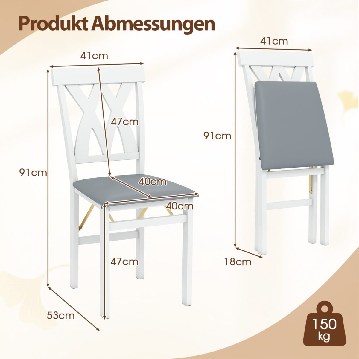 Sulankstomas valgomojo kėdžių komplektas (2 vnt.) (Balta)