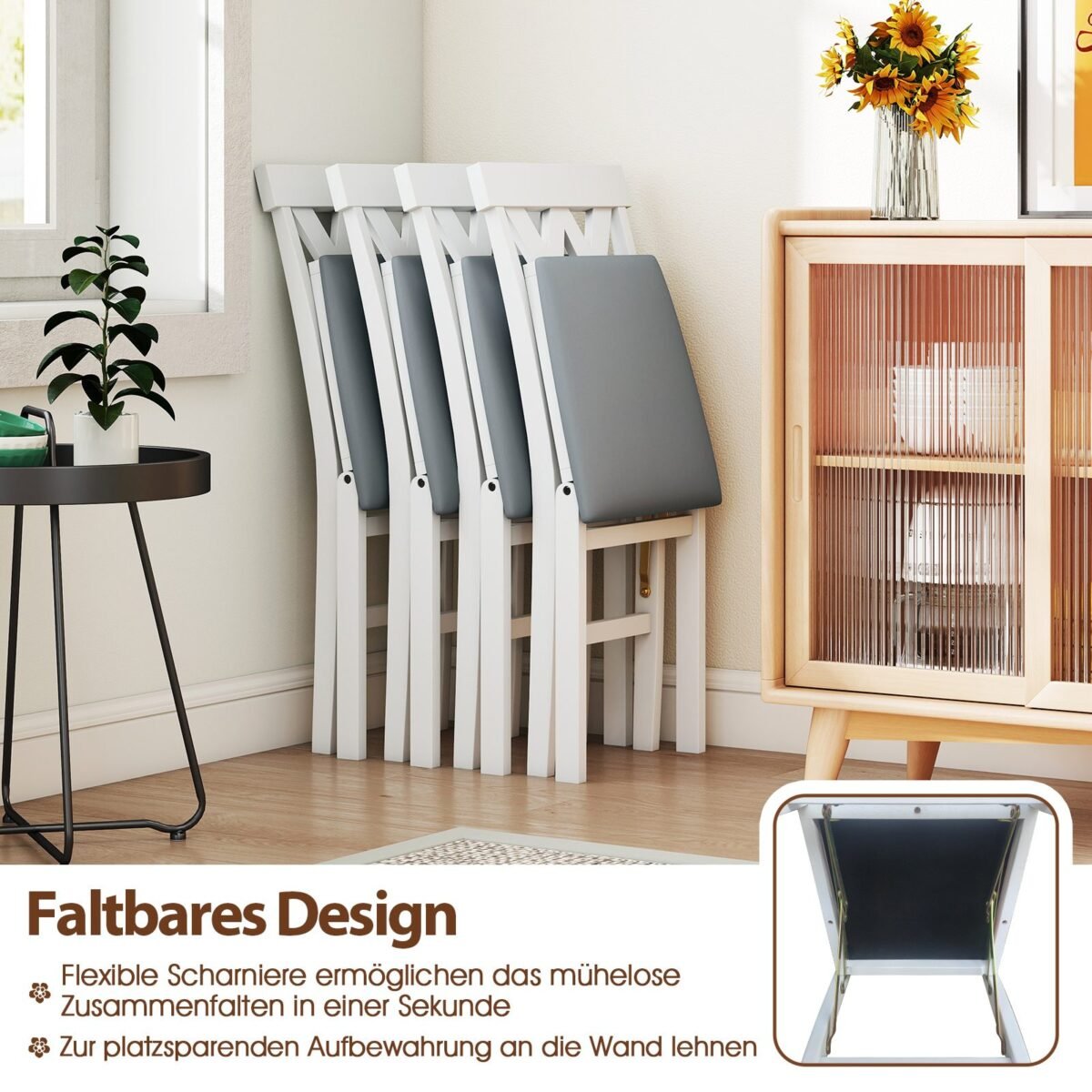 Sulankstomas valgomojo kėdžių komplektas (2 vnt.) (Balta)