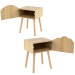 Vaikiškas naktinis staliukas su spinta ir medinėmis kojomis (2 vnt.) (Natūrali)