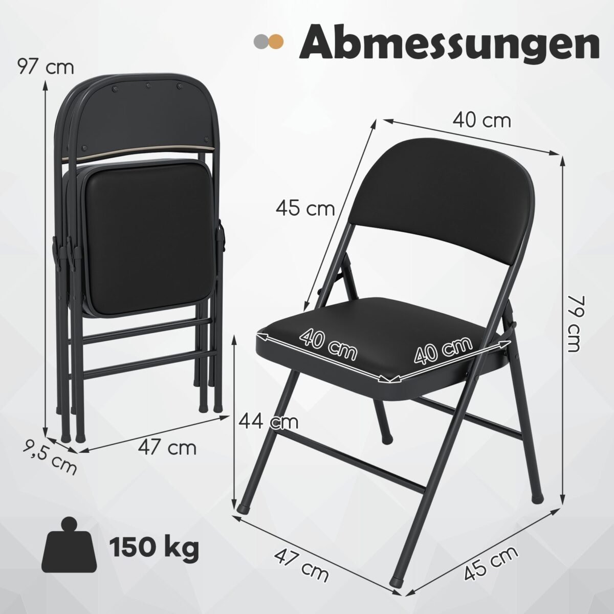 Sulankstomos kėdės su metaliniu rėmu 2 vienetai (Juoda)