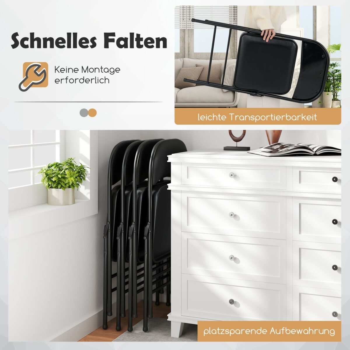 Sulankstomos kėdės su metaliniu rėmu 2 vienetai (Juoda)