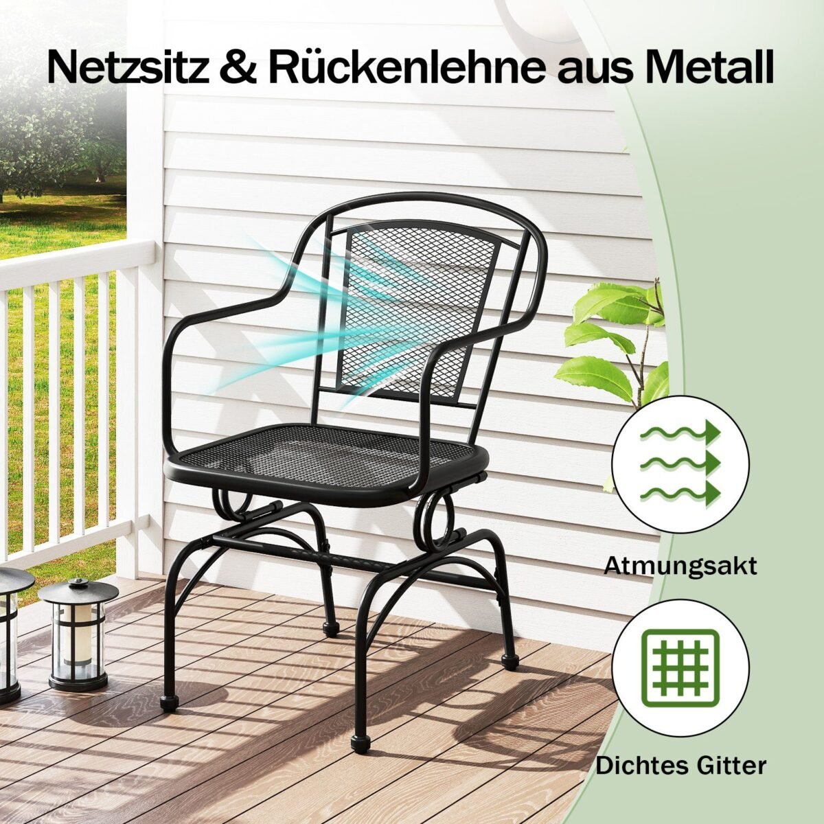 Metaliniai lauko supamosios kėdės komplektas (Juoda)