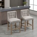 Baro kėdžių komplektas su atlošu, dygsniuotu sagomis ir kojų atrama