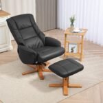 Poilsio krėslas su pakoju, atlenkiamu atlošu ir supamuoju mechanizmu