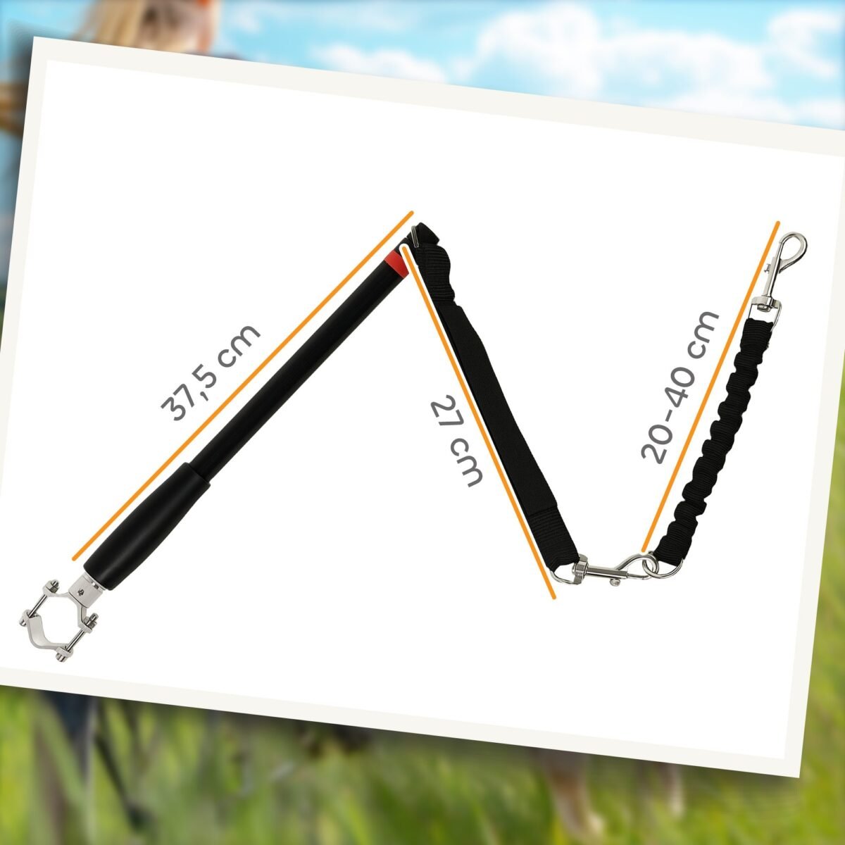 Dviračio pavadėlis šunims su atstumo laikikliu ir elastine virve