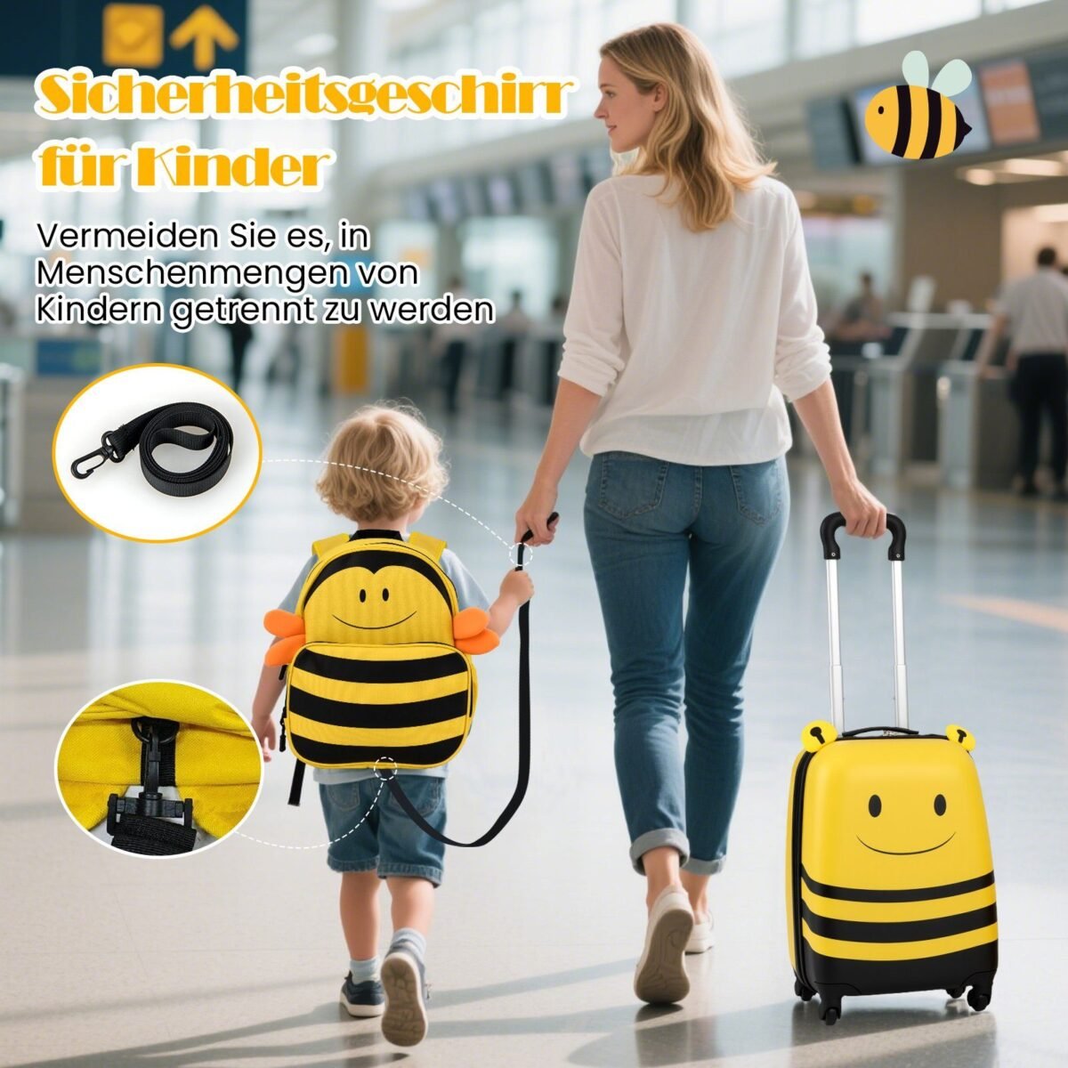 Vaikiškas kelioninis lagaminas ir kuprinė su neslystančia rankena (Geltona)