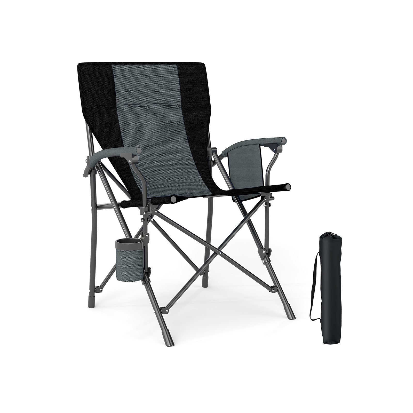2xcampingstuhlfaltbarklappstuhlmitbecherhalterseitentascheklappbarerangelstuhl160kgtragfhigkeit_image_1 Sulankstoma kempingo kėdė su puodelių laikikliu ir šonine kišene 160 kg talpos (Juoda)