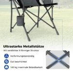 Sulankstoma kempingo kėdė su puodelių laikikliu ir šonine kišene 160 kg talpos (Juoda)