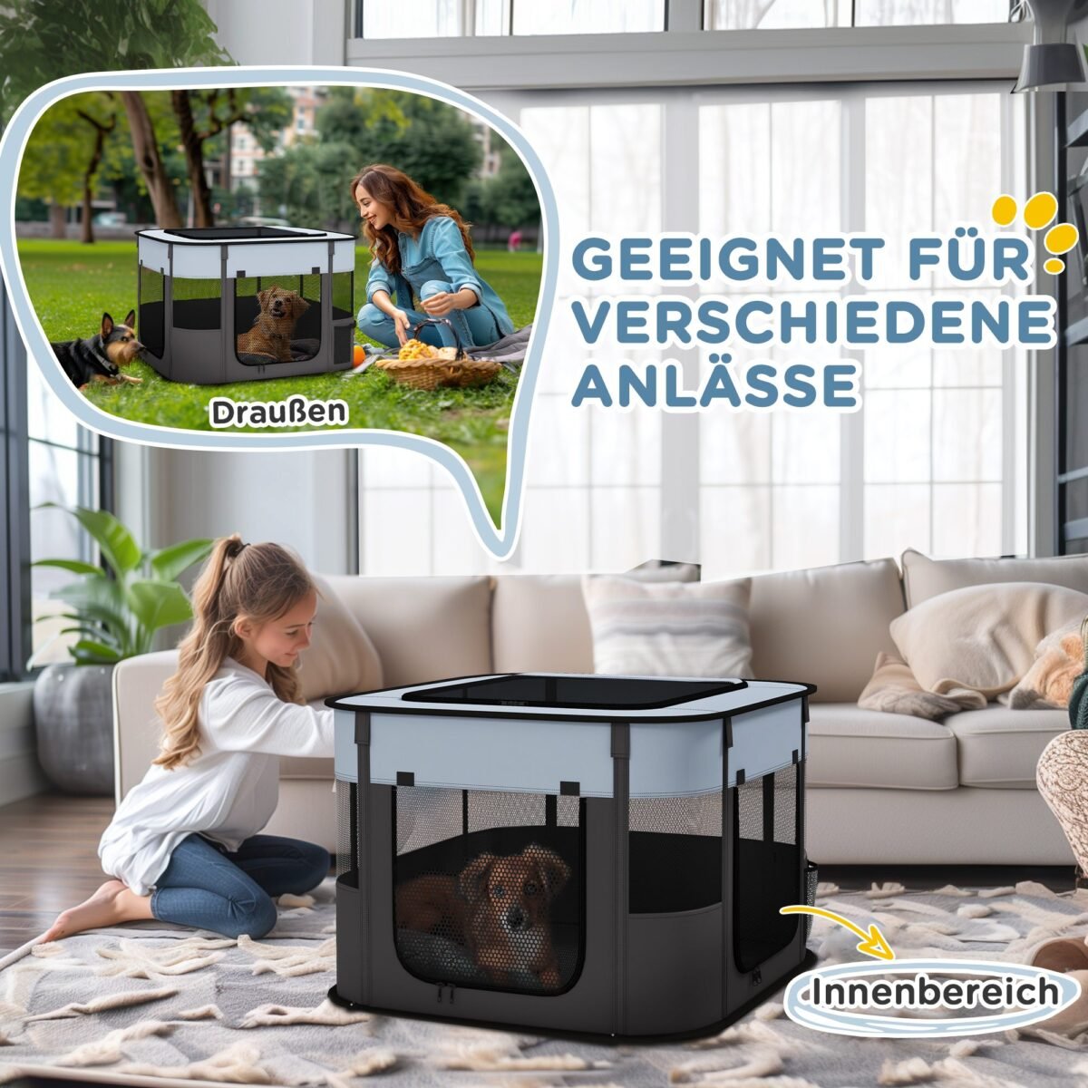 Vidaus ir lauko sulankstomas gyvūnų maniežas mažiems gyvūnams su transportavimo krepšiu