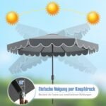 Sodo skėtis su švaistikliu ir banguotu kraštu reguliuojamas 35° kampu (Pilka)