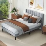 Dvigulė lova su paminkštintu galvūgaliu 200 x 140 cm (Pilka)