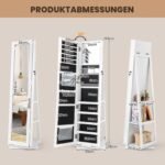 360° besisukanti papuošalų spintelė su viso kūno veidrodžiu (Balta)