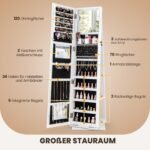 360° besisukanti papuošalų spintelė su viso kūno veidrodžiu (Balta)