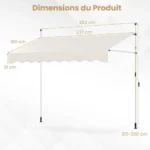 Reguliuojamo aukščio markizė be gręžimo 250 cm (Balta)