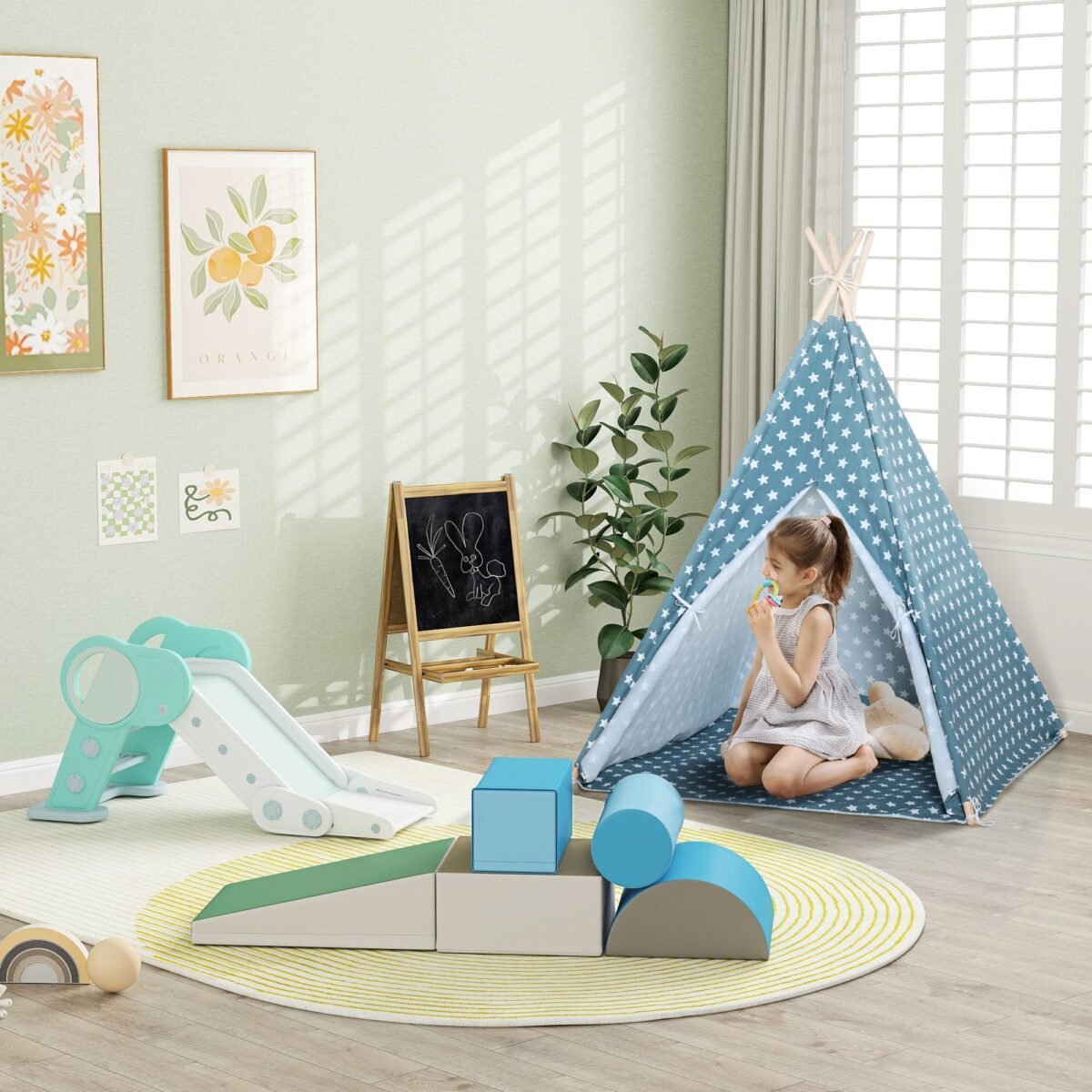 Sulankstoma vaikų čiuožykla su neslystančiais laipteliais