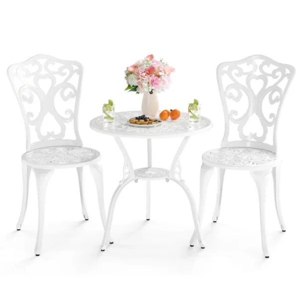 3 dalių aliuminio lauko baldų komplektas terasai (Balta)