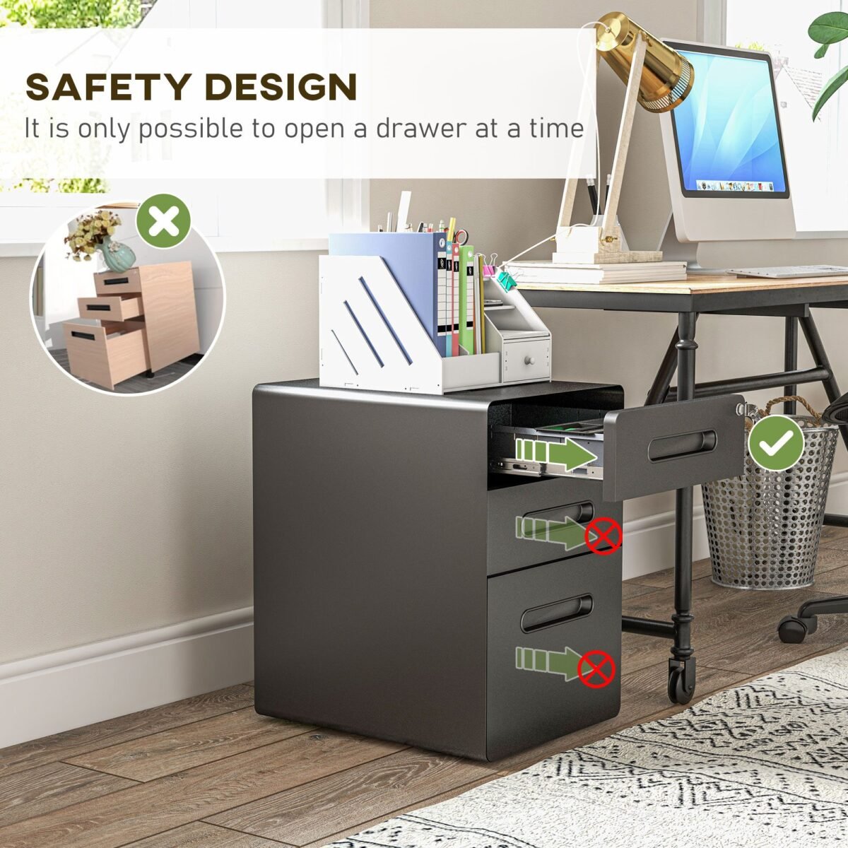 Mobilaus biuro spintelė su 3 stalčiais ir užraktu