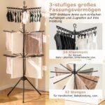 Trijų pakopų sulankstomas 178 cm drabužių džiovintuvas (Juoda)