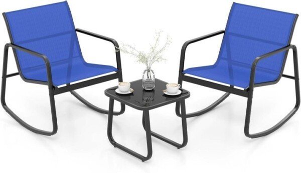 Trijų dalių lauko baldų komplektas su suoliukais ir staliuku (Mėlyna)