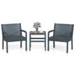 3 dalių lauko baldų komplektas su stalu ir kėdėmis (Pilka)