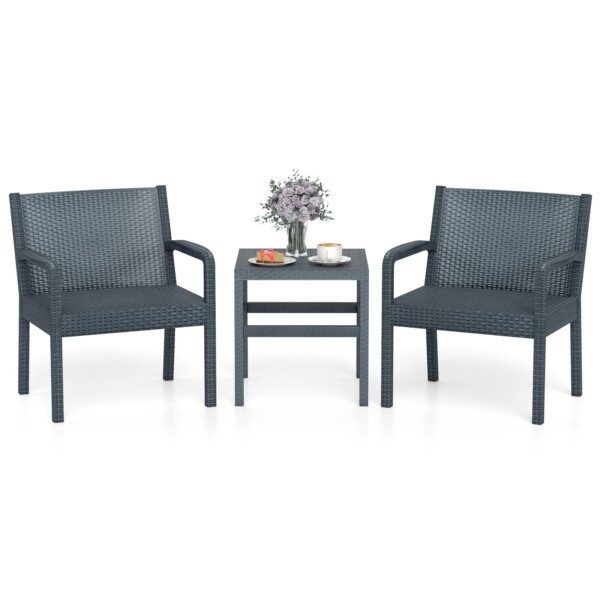 3 dalių lauko baldų komplektas su stalu ir kėdėmis (Pilka)