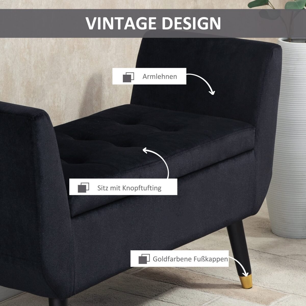 Aksiominis suolas-daiktadėžė su porankiais