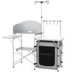 Sulankstoma stovyklavimo virtuvė su apsauga nuo vėjo