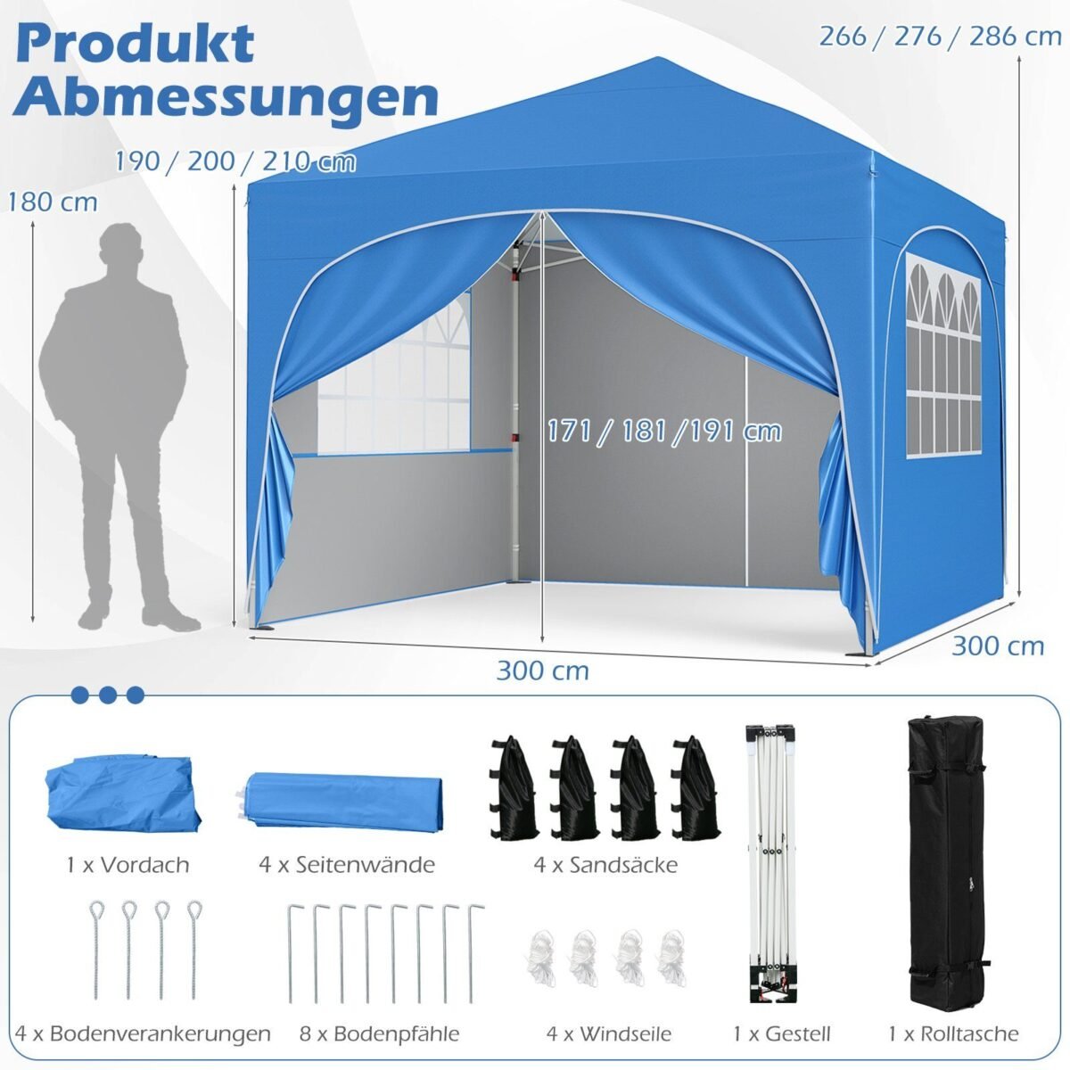 Sulankstomas 3x3m paviljonas lauko renginiams (Mėlyna)