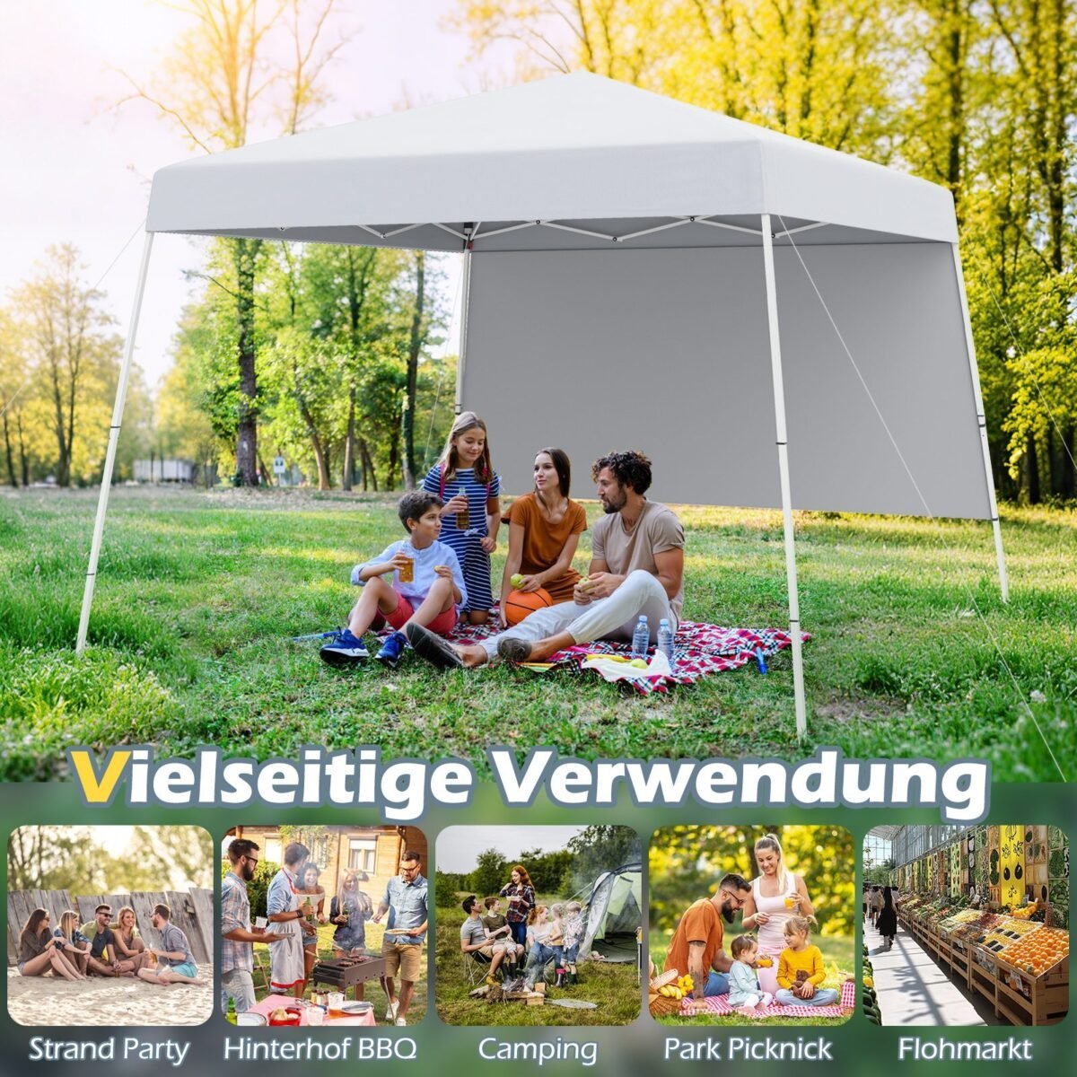 Lauko pop-up paviljonas 3x3 m su šonine sienele (Balta)