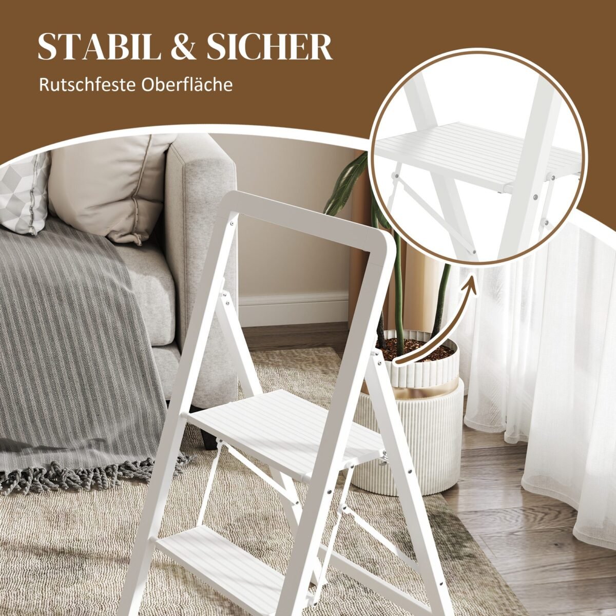 Aliuminio sulankstomos 2 pakopų kopėtėlės su neslystančia platforma