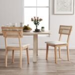 Valgomojo kėdė su rotango atlošu ir dirbtinės odos sėdyne