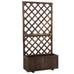 Medinė pakelta gėlių dėžė su grotelėmis vijokliams