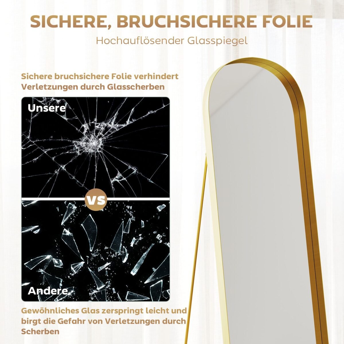 Pastatomas viso kūno veidrodis su metaliniu rėmu 160 x 50 cm