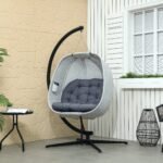 Kiaušinio formos pakabinamas krėslas su stovu laukui ir vidui