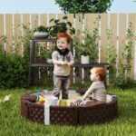 Apvali vaikų smėlio dėžė su 3 integruotomis sėdynėmis, apsauginiu dangčiu ir vandeniui atspariu dugnu