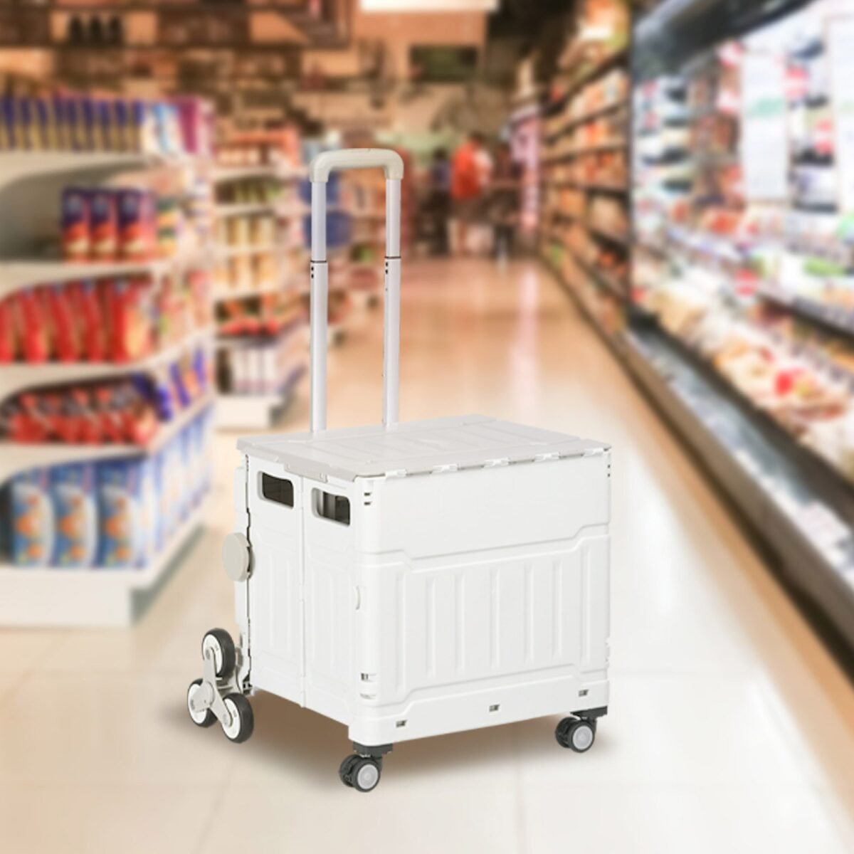 Sulankstomas transportavimo vežimėlis su laiptakopiais ratais