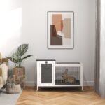 Medinė triušių triušidė su ratukais ir lauko aptvaru