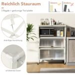 4 pakopų virtuvės lentyna su ratukais ir atidaromomis durelėmis (Balta)