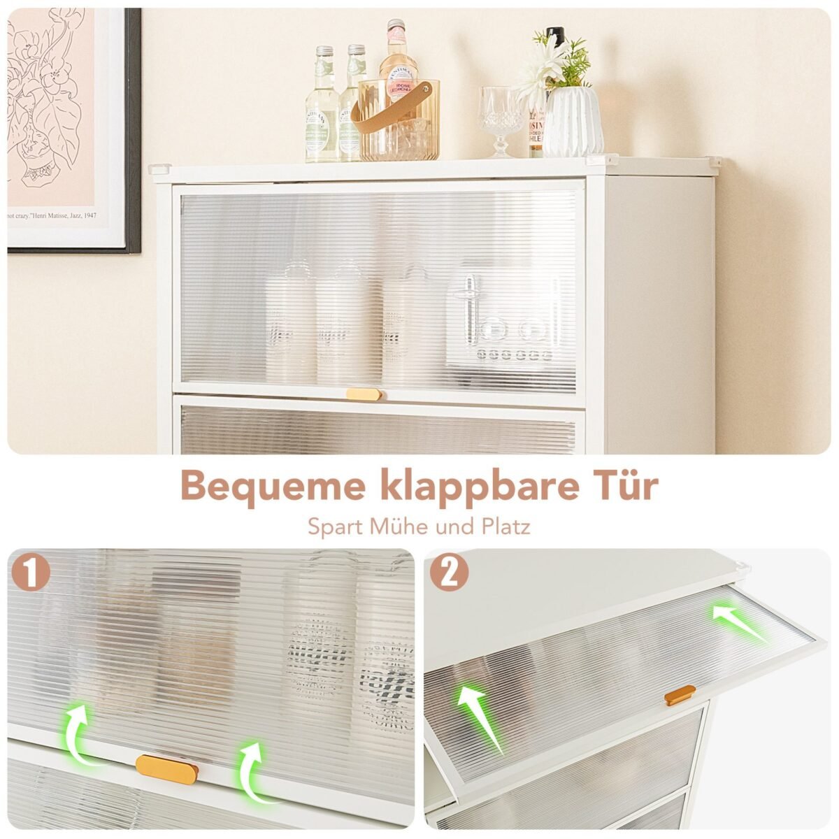 4 pakopų virtuvės lentyna su ratukais ir atidaromomis durelėmis (Balta)