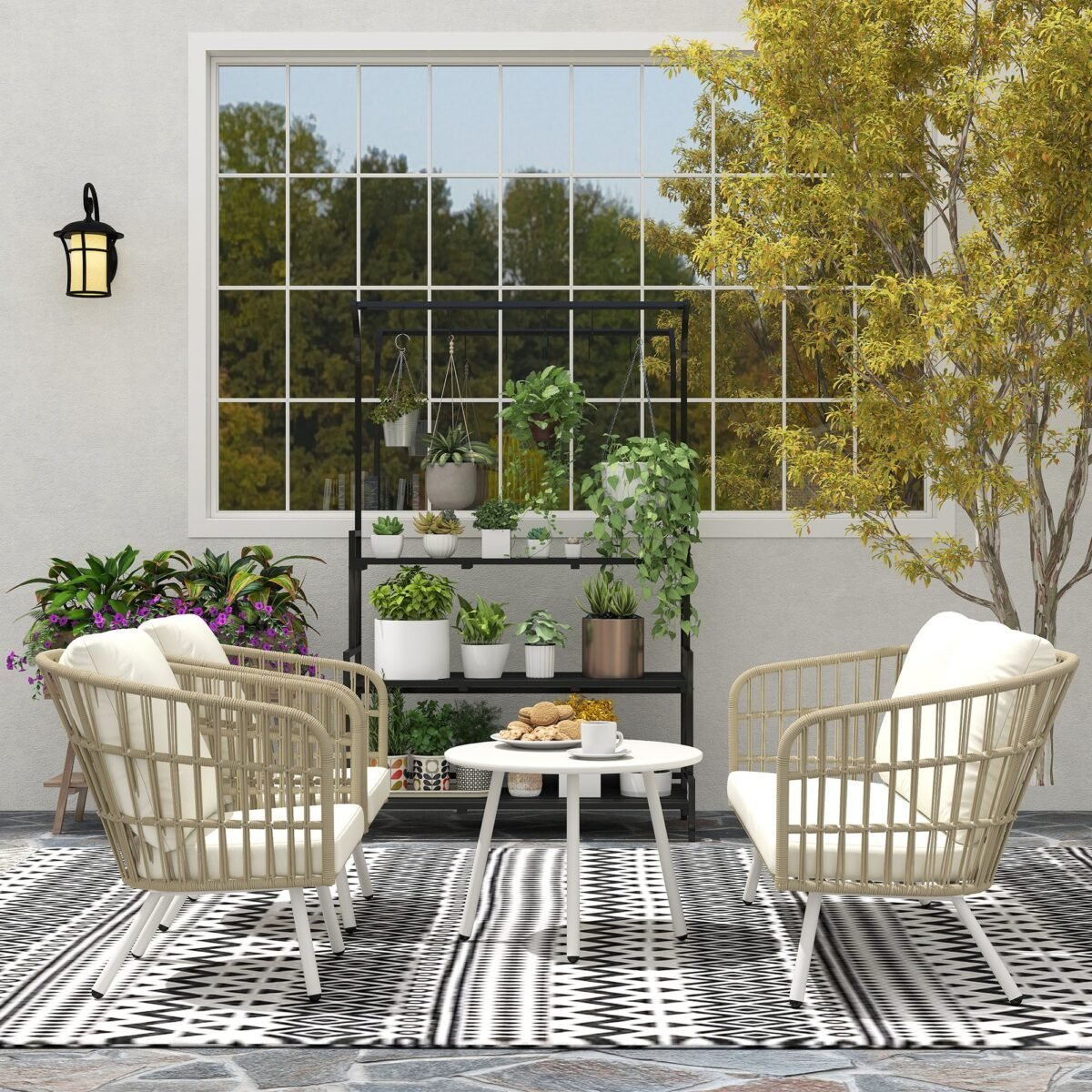 Atsparus oro sąlygoms polirotango sodo baldų komplektas 4 asmenims