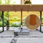 Lauko valgomojo komplektas 6 asmenims su stalu, 2 suolais ir skėčio anga