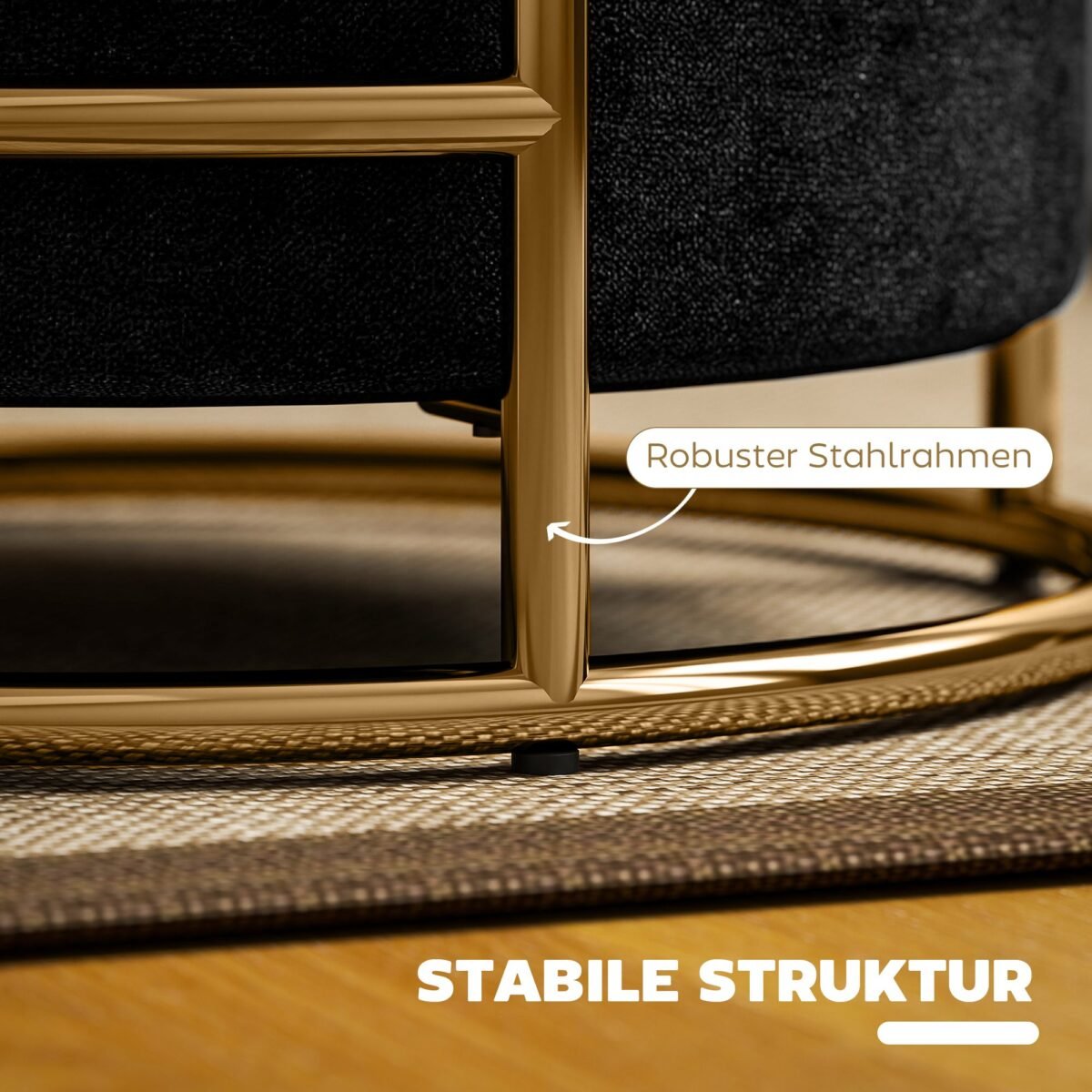 Aptrauktas aksomu pufas su daiktadėže