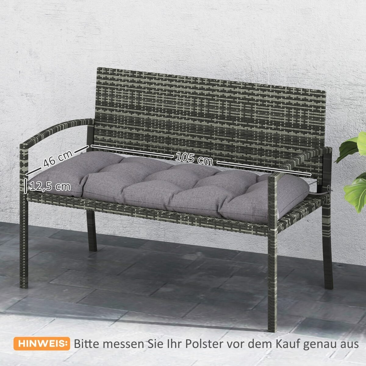 Lauko suoliuko pagalvėlė, atspari vandeniui ir UV spinduliams, 105x46 cm, 12,5 cm storio, su tvirtinimo dirželiais